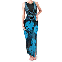 Blue Hawaii Kukui Nut Lei Family Matching Tank Maxi Dress and Hawaiian Shirt Hawaiian Pattern Monstera Tropical Vibes - Polynesian Pride