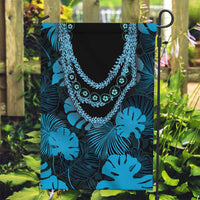 Blue Hawaii Kukui Nut Lei Garden Flag Hawaiian Pattern Monstera Tropical Vibes - Polynesian Pride