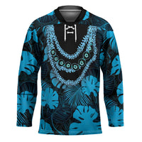 Blue Hawaii Kukui Nut Lei Hockey Jersey Hawaiian Pattern Monstera Tropical Vibes - Polynesian Pride