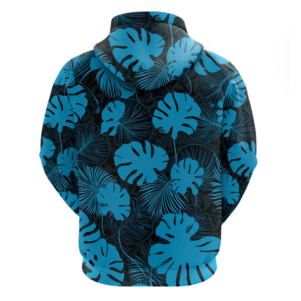 Blue Hawaii Kukui Nut Lei Hoodie Hawaiian Pattern Monstera Tropical Vibes - Polynesian Pride