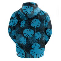 Blue Hawaii Kukui Nut Lei Hoodie Hawaiian Pattern Monstera Tropical Vibes - Polynesian Pride