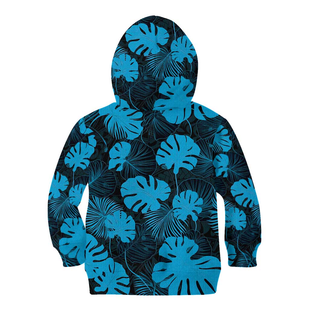 Blue Hawaii Kukui Nut Lei Kid Hoodie Hawaiian Pattern Monstera Tropical Vibes - Polynesian Pride