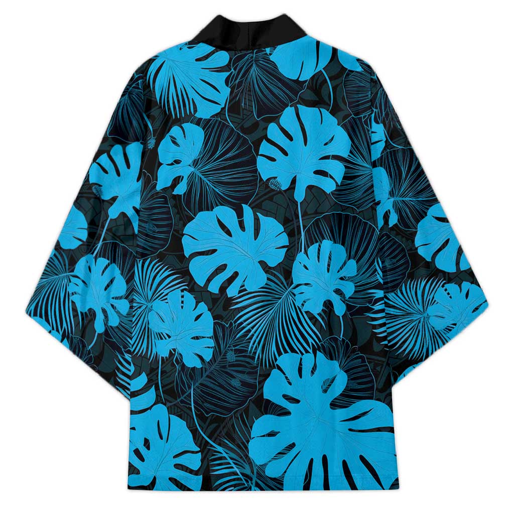 Blue Hawaii Kukui Nut Lei Kimono Hawaiian Pattern Monstera Tropical Vibes - Polynesian Pride