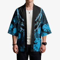 Blue Hawaii Kukui Nut Lei Kimono Hawaiian Pattern Monstera Tropical Vibes - Polynesian Pride