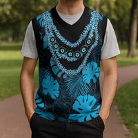 Blue Hawaii Kukui Nut Lei Christmas Knitted V-Neck Vest Hawaiian Pattern Monstera Tropical Vibes - Polynesian Pride