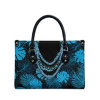 Blue Hawaii Kukui Nut Lei Leather Bag Hawaiian Pattern Monstera Tropical Vibes - Polynesian Pride