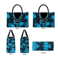Blue Hawaii Kukui Nut Lei Leather Bag Hawaiian Pattern Monstera Tropical Vibes - Polynesian Pride