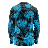 Blue Hawaii Kukui Nut Lei Long Sleeve Shirt Hawaiian Pattern Monstera Tropical Vibes - Polynesian Pride