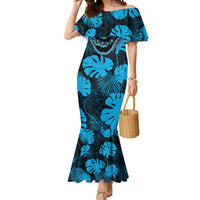 Blue Hawaii Kukui Nut Lei Mermaid Dress Hawaiian Pattern Monstera Tropical Vibes - Polynesian Pride