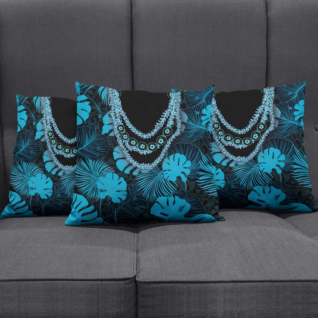 Blue Hawaii Kukui Nut Lei Pillow Cover Hawaiian Pattern Monstera Tropical Vibes - Polynesian Pride