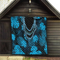 Blue Hawaii Kukui Nut Lei Quilt Hawaiian Pattern Monstera Tropical Vibes - Polynesian Pride
