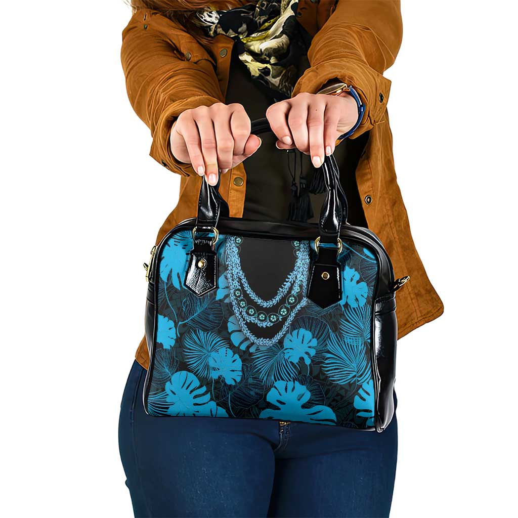 Blue Hawaii Kukui Nut Lei Shoulder Handbag Hawaiian Pattern Monstera Tropical Vibes - Polynesian Pride
