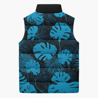 Blue Hawaii Kukui Nut Lei Sleeveless Puffer Jacket Hawaiian Pattern Monstera Tropical Vibes - Polynesian Pride