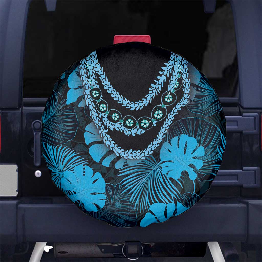 Blue Hawaii Kukui Nut Lei Spare Tire Cover Hawaiian Pattern Monstera Tropical Vibes - Polynesian Pride