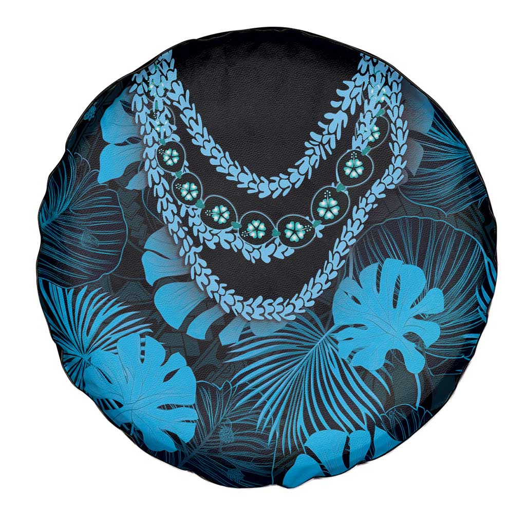 Blue Hawaii Kukui Nut Lei Spare Tire Cover Hawaiian Pattern Monstera Tropical Vibes - Polynesian Pride