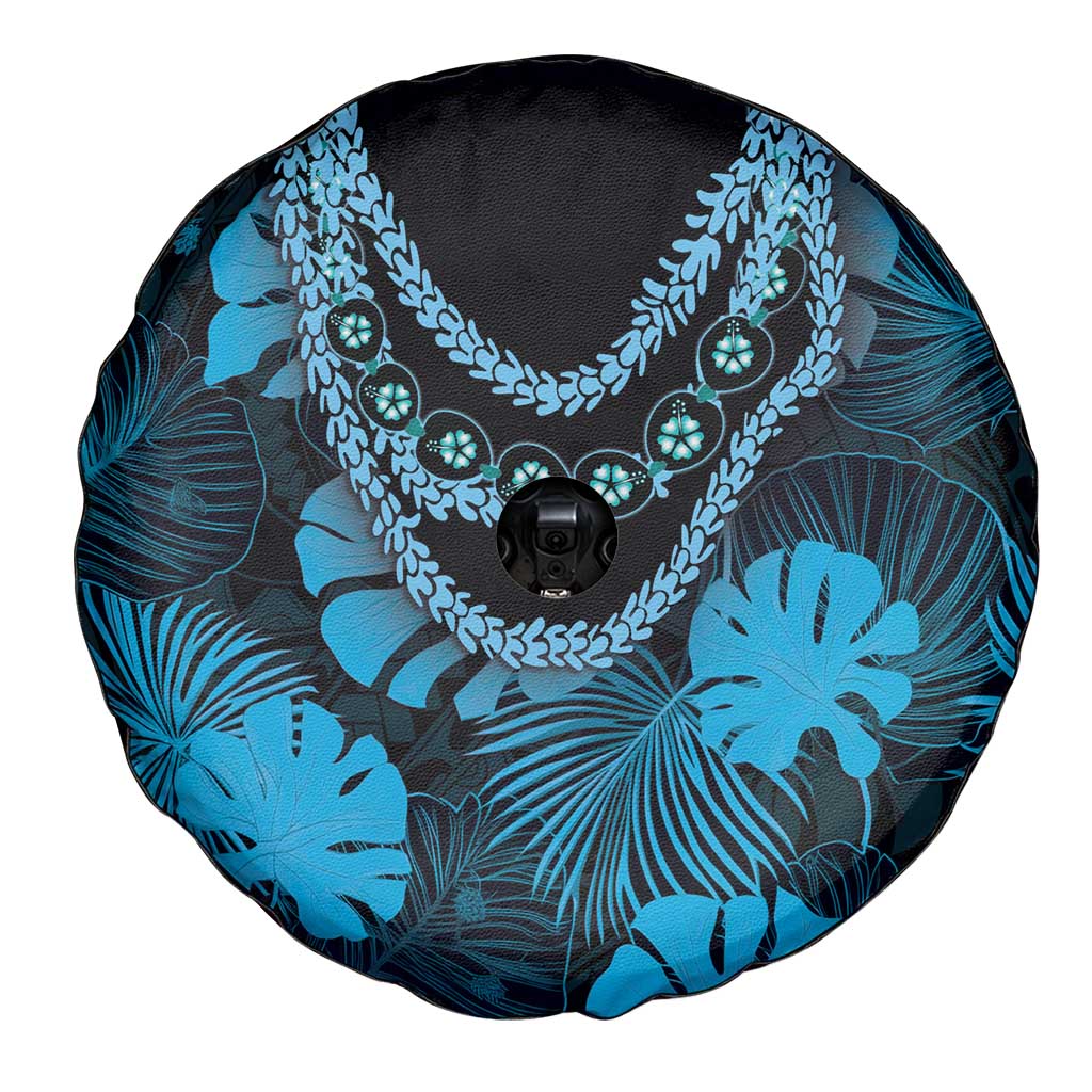 Blue Hawaii Kukui Nut Lei Spare Tire Cover Hawaiian Pattern Monstera Tropical Vibes - Polynesian Pride
