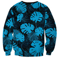 Blue Hawaii Kukui Nut Lei Sweatshirt Hawaiian Pattern Monstera Tropical Vibes - Polynesian Pride