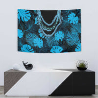 Blue Hawaii Kukui Nut Lei Tapestry Hawaiian Pattern Monstera Tropical Vibes - Polynesian Pride