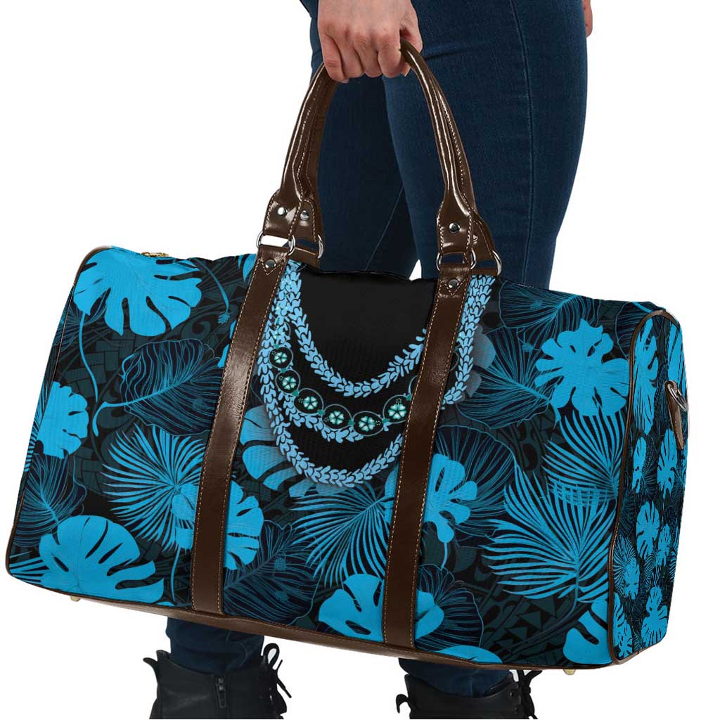Blue Hawaii Kukui Nut Lei Travel Bag Hawaiian Pattern Monstera Tropical Vibes - Polynesian Pride