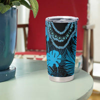 Blue Hawaii Kukui Nut Lei Tumbler Cup Hawaiian Pattern Monstera Tropical Vibes - Polynesian Pride