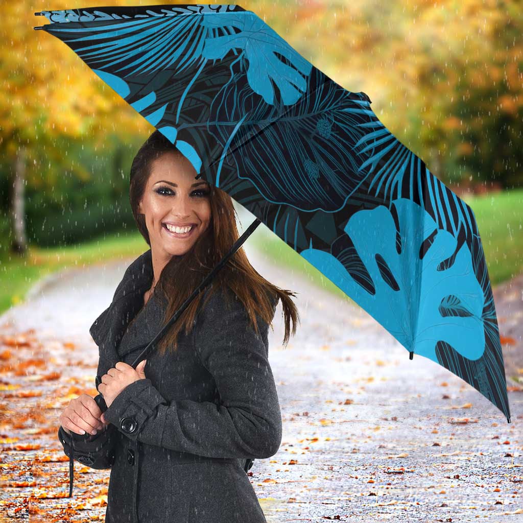 Blue Hawaii Kukui Nut Lei Umbrella Hawaiian Pattern Monstera Tropical Vibes - Polynesian Pride