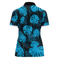 Blue Hawaii Kukui Nut Lei Women Polo Shirt Hawaiian Pattern Monstera Tropical Vibes - Polynesian Pride