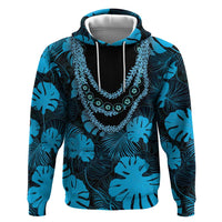 Blue Hawaii Kukui Nut Lei Zip Hoodie Hawaiian Pattern Monstera Tropical Vibes - Polynesian Pride