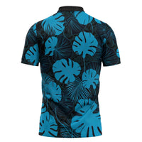 Blue Hawaii Kukui Nut Lei Zipper Polo Shirt Hawaiian Pattern Monstera Tropical Vibes - Polynesian Pride
