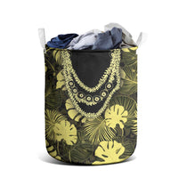 Yellow Hawaii Kukui Nut Lei Laundry Basket Hawaiian Pattern Monstera Tropical Vibes - Polynesian Pride