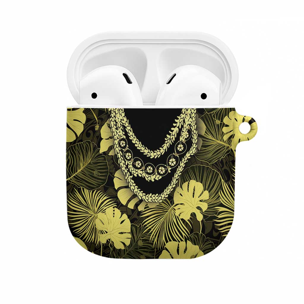 Yellow Hawaii Kukui Nut Lei AirPods Case Hawaiian Pattern Monstera Tropical Vibes - undefined
