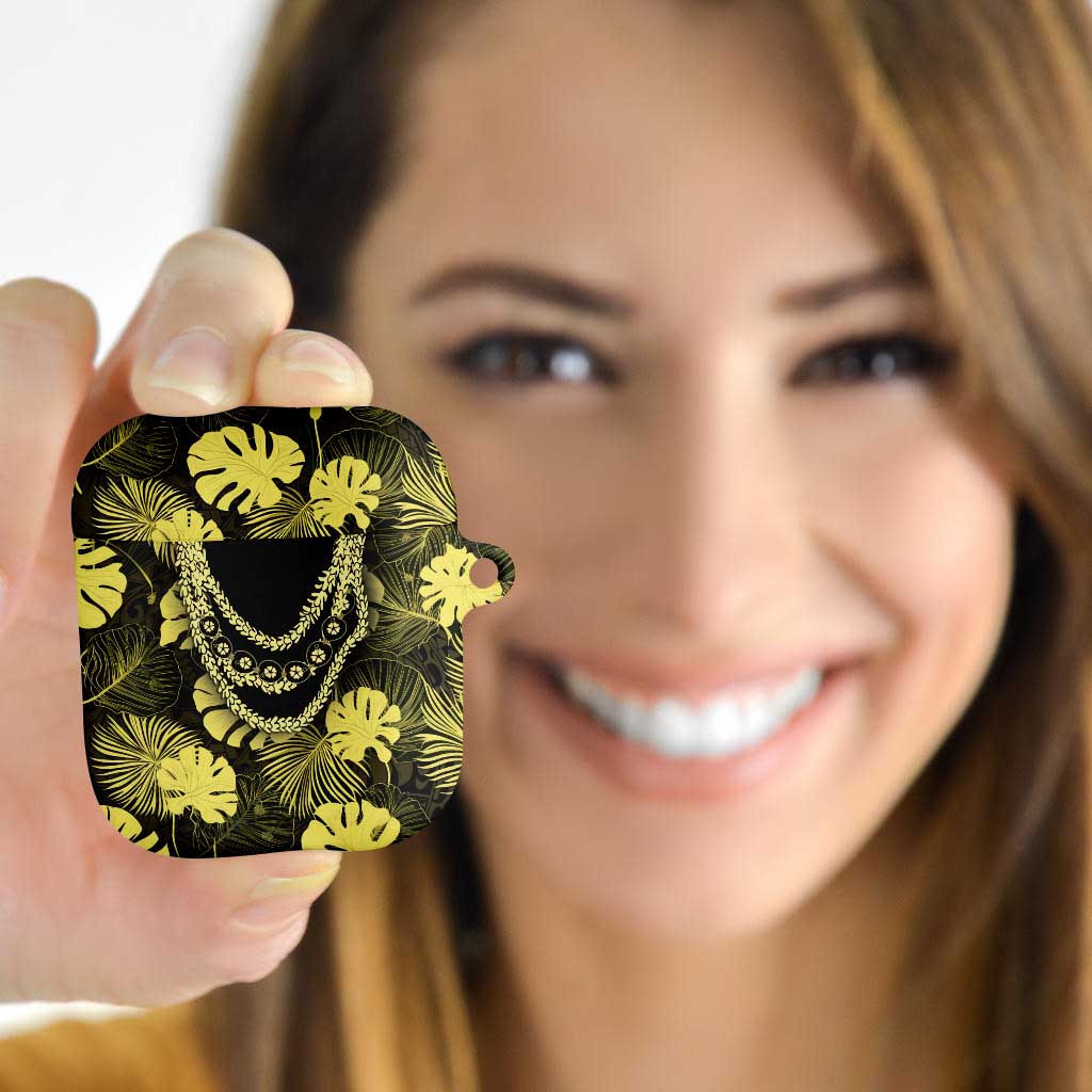 Yellow Hawaii Kukui Nut Lei AirPods Case Hawaiian Pattern Monstera Tropical Vibes - undefined