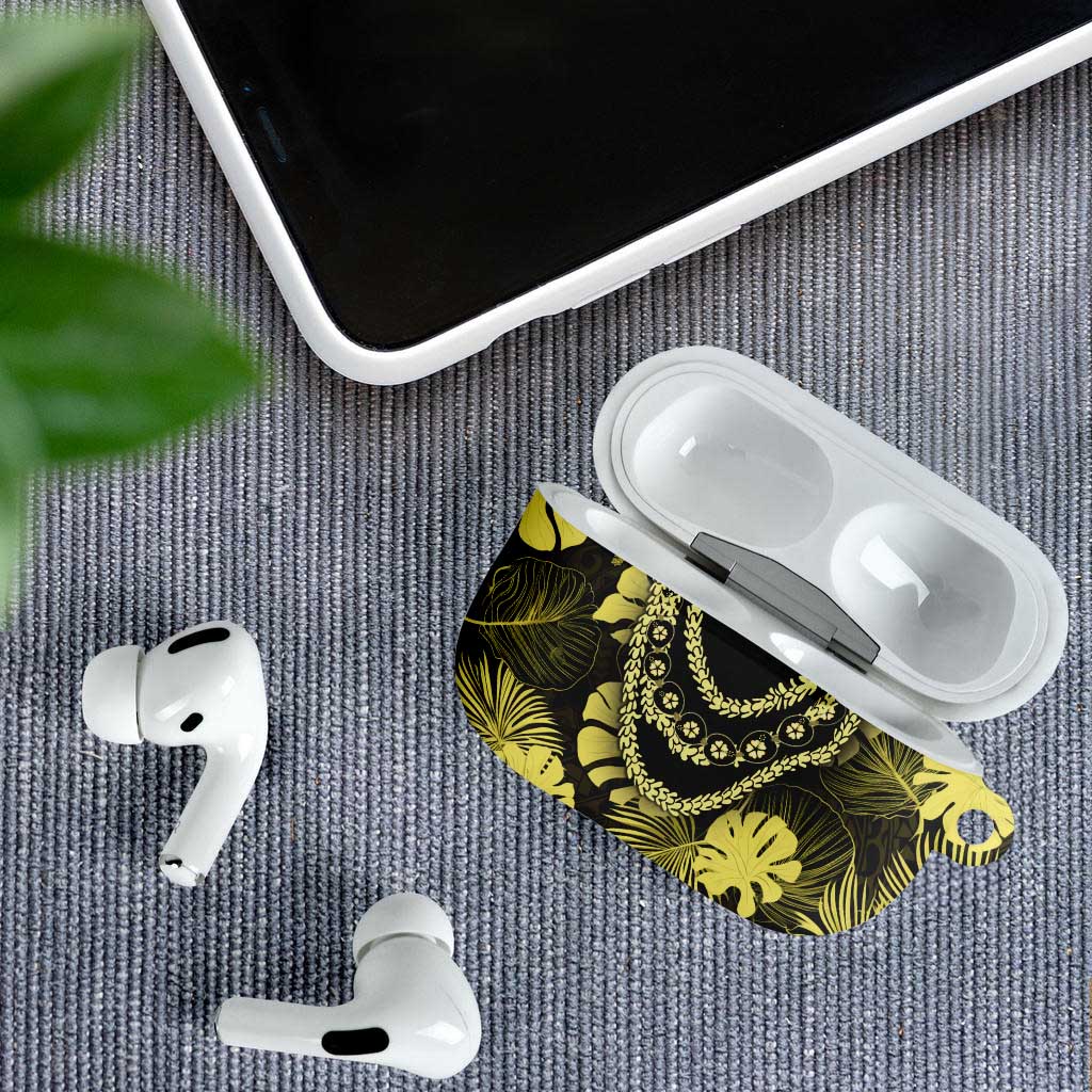 Yellow Hawaii Kukui Nut Lei AirPods Case Hawaiian Pattern Monstera Tropical Vibes - undefined