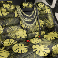Yellow Hawaii Kukui Nut Lei Back Car Seat Cover Hawaiian Pattern Monstera Tropical Vibes - Polynesian Pride
