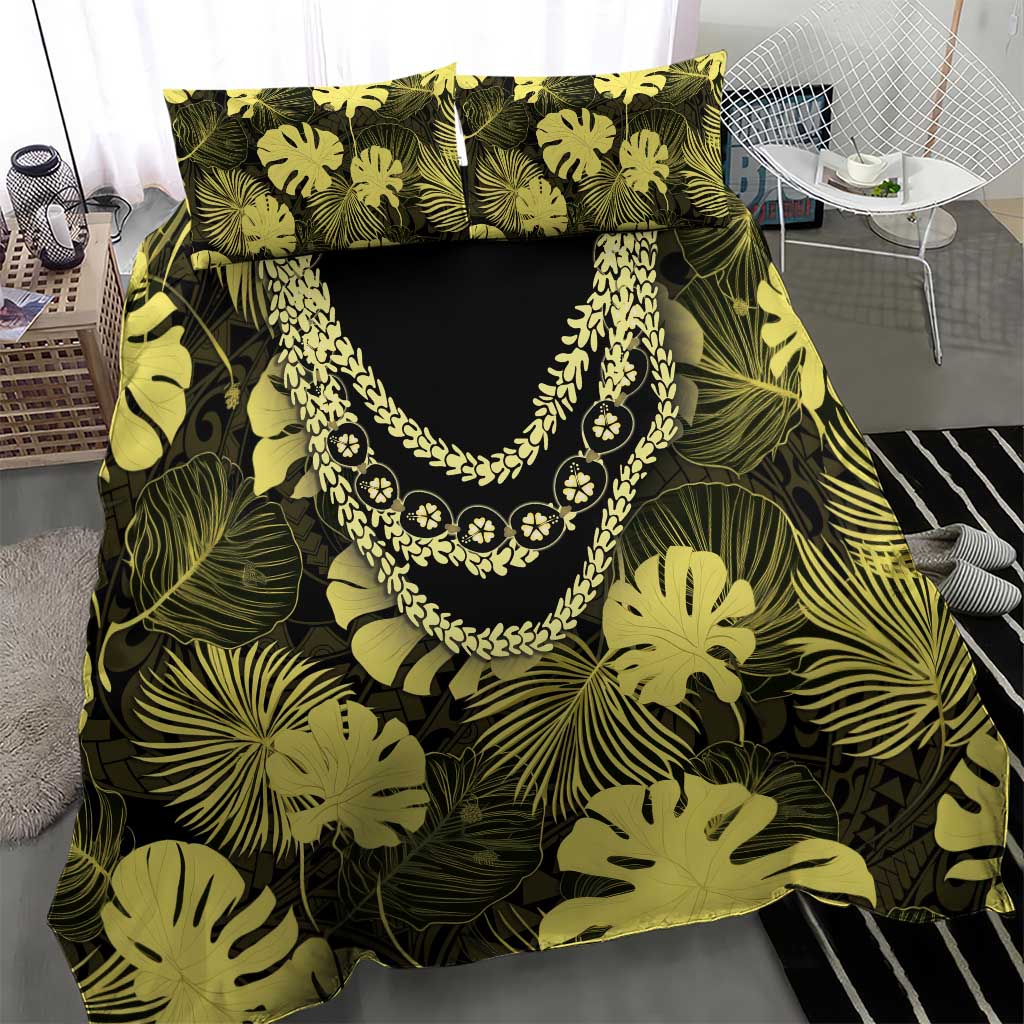 Yellow Hawaii Kukui Nut Lei Bedding Set Hawaiian Pattern Monstera Tropical Vibes - Polynesian Pride