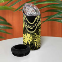 Yellow Hawaii Kukui Nut Lei 4 in 1 Can Cooler Tumbler Hawaiian Pattern Monstera Tropical Vibes - Polynesian Pride
