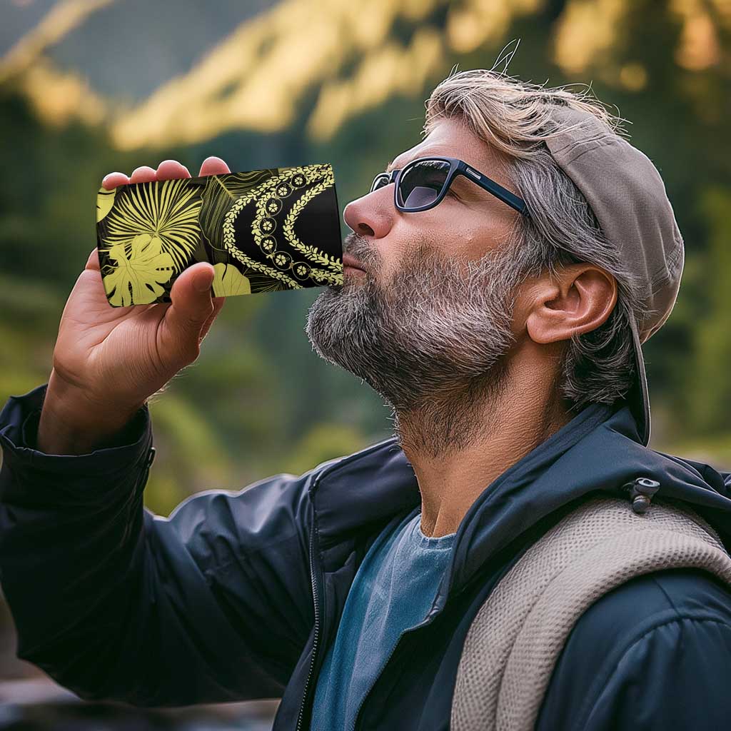 Yellow Hawaii Kukui Nut Lei 4 in 1 Can Cooler Tumbler Hawaiian Pattern Monstera Tropical Vibes - Polynesian Pride