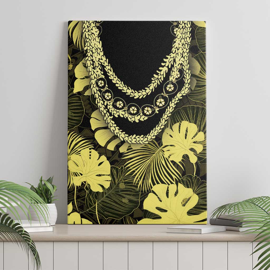 Yellow Hawaii Kukui Nut Lei Canvas Wall Art Hawaiian Pattern Monstera Tropical Vibes - Polynesian Pride