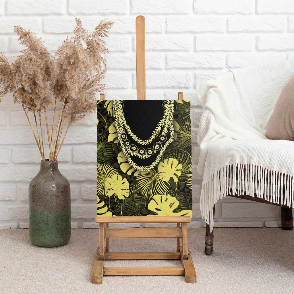 Yellow Hawaii Kukui Nut Lei Canvas Wall Art Hawaiian Pattern Monstera Tropical Vibes - Polynesian Pride