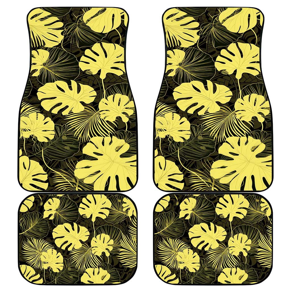 Yellow Hawaii Kukui Nut Lei Car Mats Hawaiian Pattern Monstera Tropical Vibes - Polynesian Pride