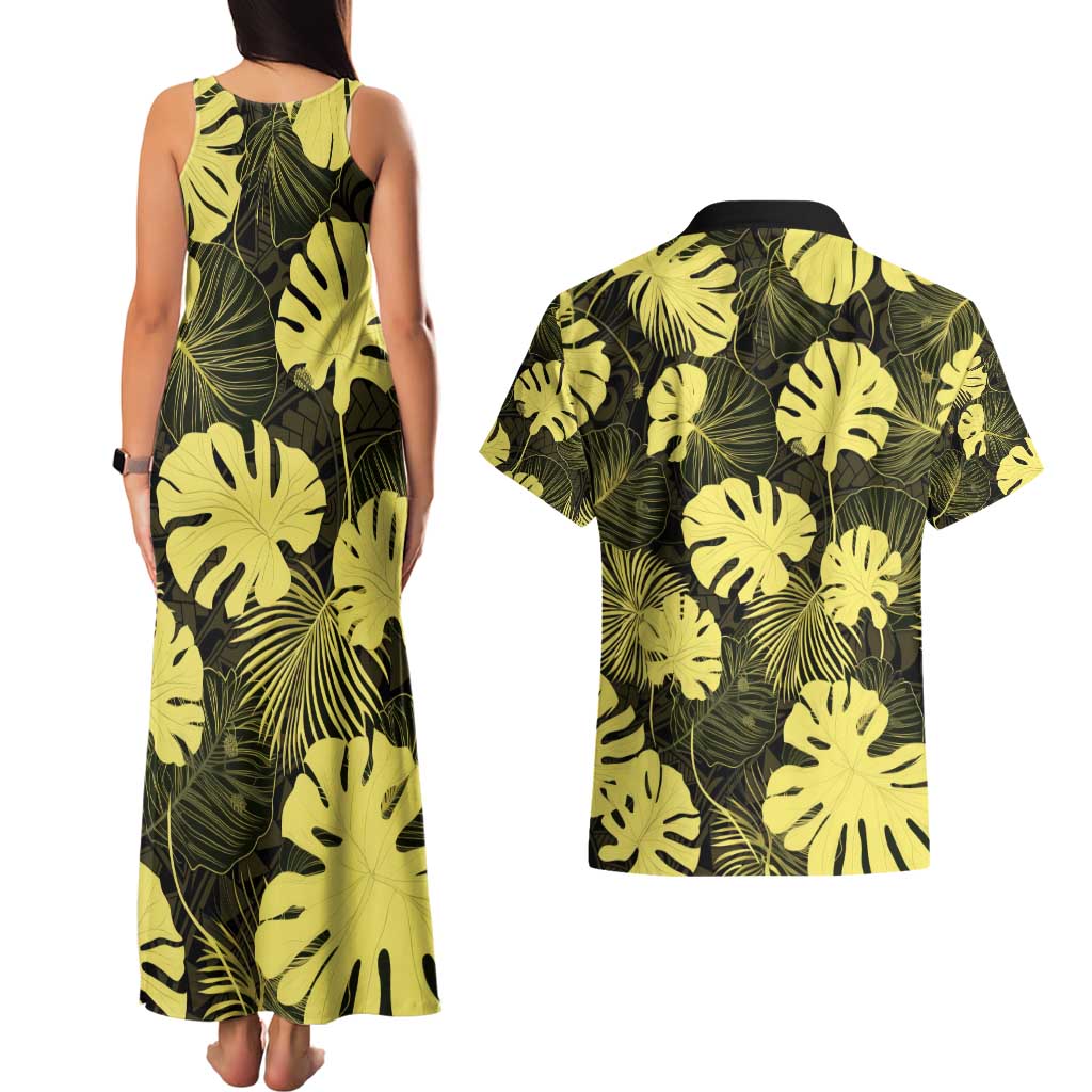 Yellow Hawaii Kukui Nut Lei Couples Matching Tank Maxi Dress and Hawaiian Shirt Hawaiian Pattern Monstera Tropical Vibes - Polynesian Pride