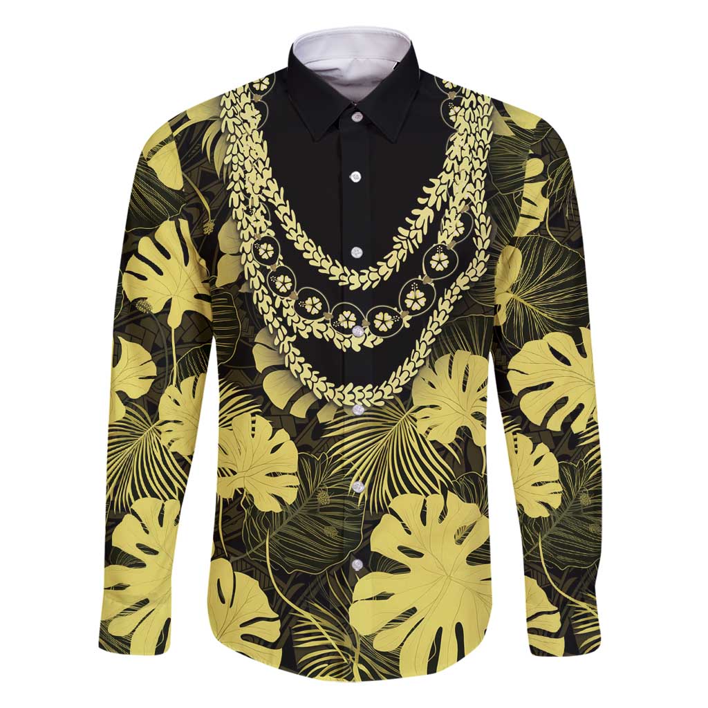 Yellow Hawaii Kukui Nut Lei Family Matching Off Shoulder Short Dress and Hawaiian Shirt Hawaiian Pattern Monstera Tropical Vibes - Polynesian Pride