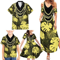 Yellow Hawaii Kukui Nut Lei Family Matching Summer Maxi Dress and Hawaiian Shirt Hawaiian Pattern Monstera Tropical Vibes - Polynesian Pride