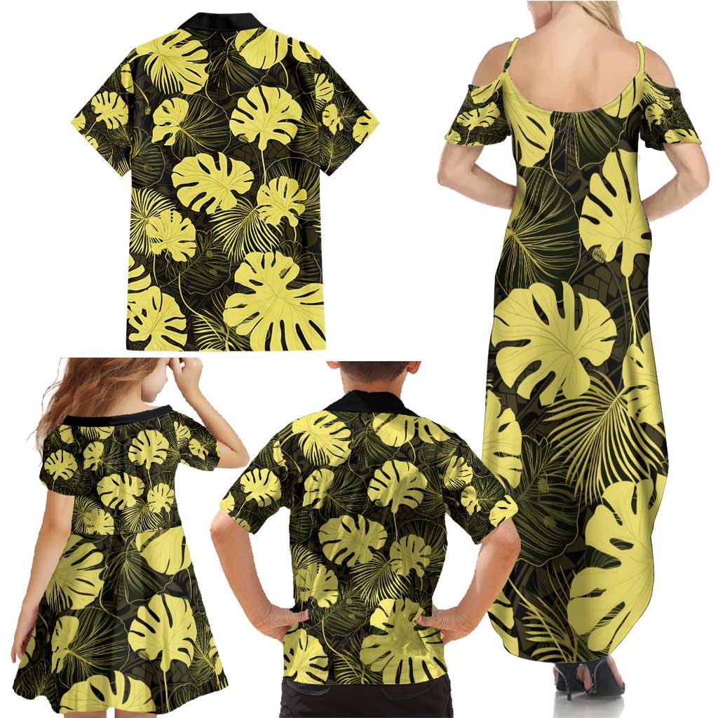 Yellow Hawaii Kukui Nut Lei Family Matching Summer Maxi Dress and Hawaiian Shirt Hawaiian Pattern Monstera Tropical Vibes - Polynesian Pride