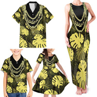 Yellow Hawaii Kukui Nut Lei Family Matching Tank Maxi Dress and Hawaiian Shirt Hawaiian Pattern Monstera Tropical Vibes - Polynesian Pride