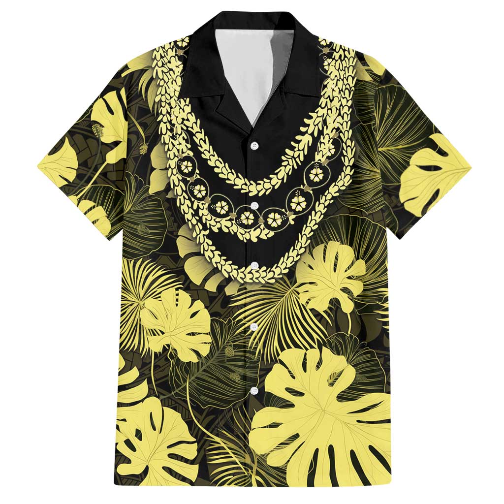 Yellow Hawaii Kukui Nut Lei Hawaiian Shirt Hawaiian Pattern Monstera Tropical Vibes - Polynesian Pride