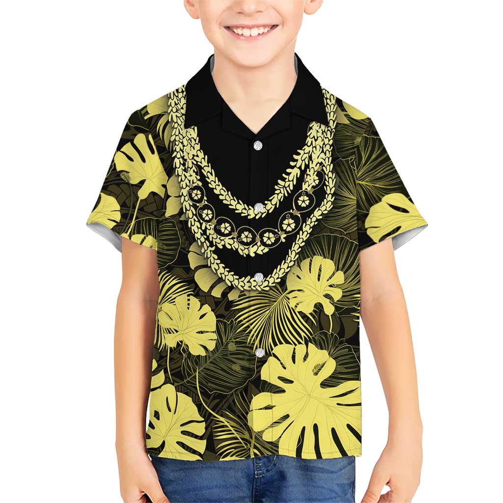 Yellow Hawaii Kukui Nut Lei Hawaiian Shirt Hawaiian Pattern Monstera Tropical Vibes - Polynesian Pride