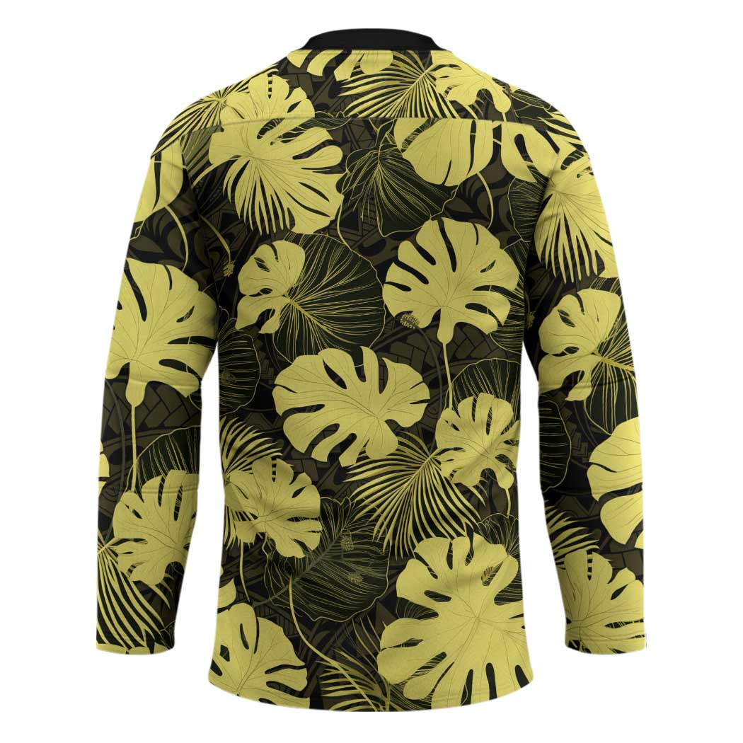 Yellow Hawaii Kukui Nut Lei Hockey Jersey Hawaiian Pattern Monstera Tropical Vibes - Polynesian Pride