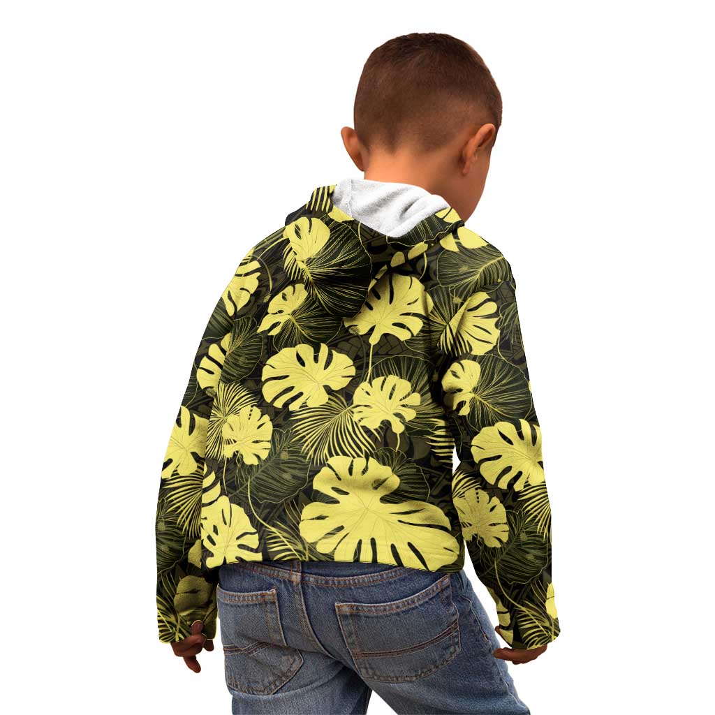 Yellow Hawaii Kukui Nut Lei Kid Hoodie Hawaiian Pattern Monstera Tropical Vibes - Polynesian Pride