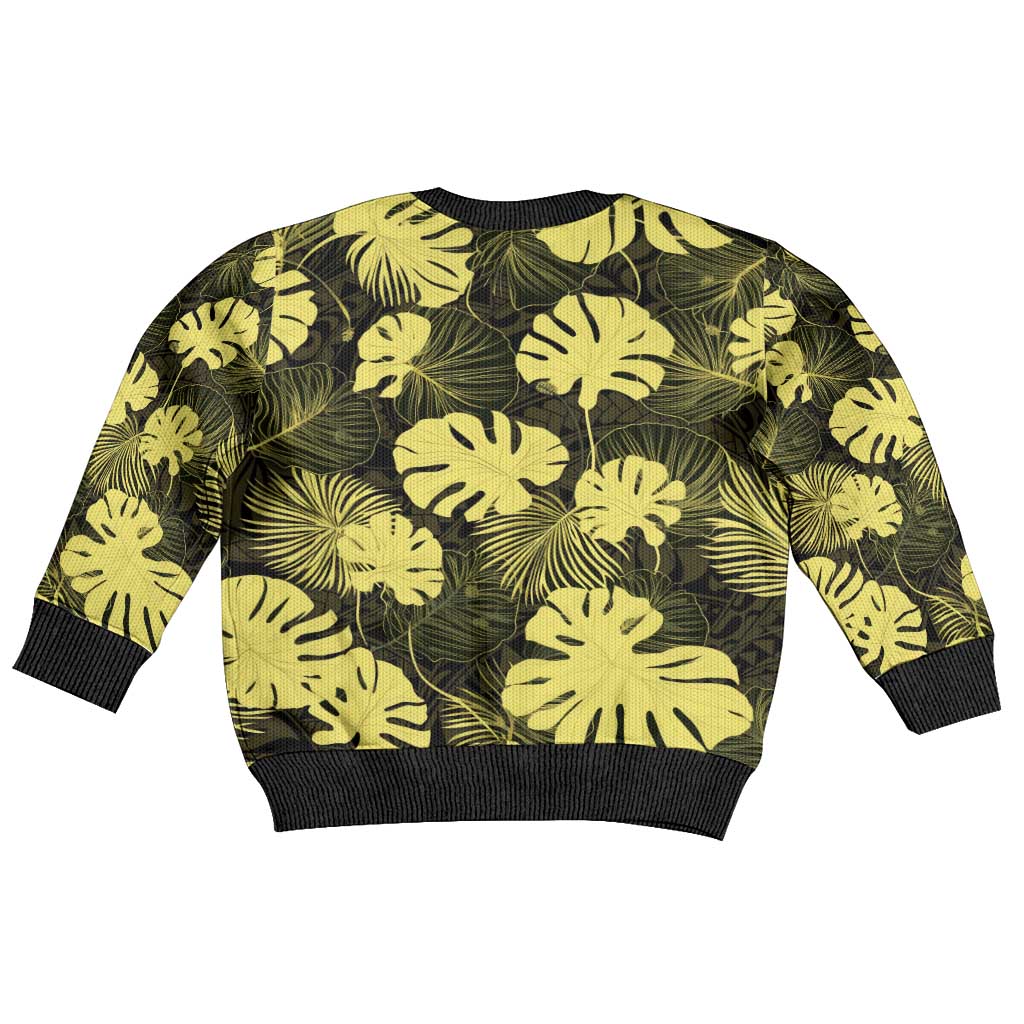 Yellow Hawaii Kukui Nut Lei Kid Ugly Christmas Sweater Hawaiian Pattern Monstera Tropical Vibes - Polynesian Pride