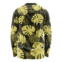Yellow Hawaii Kukui Nut Lei Long Sleeve Shirt Hawaiian Pattern Monstera Tropical Vibes - Polynesian Pride